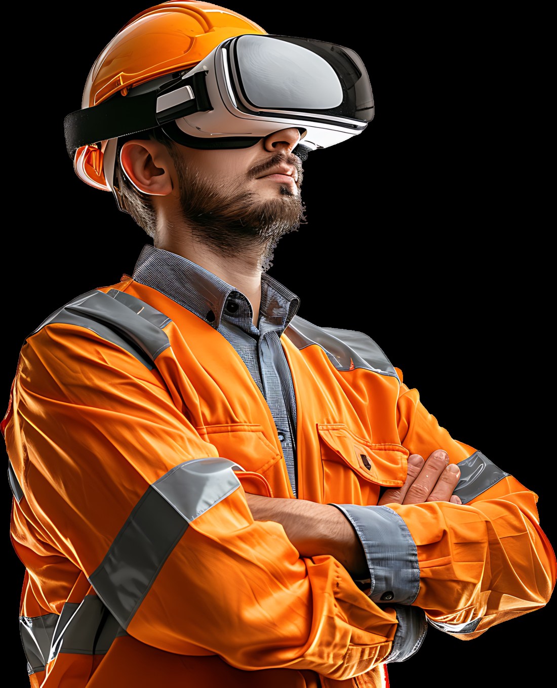 Trabajador industrial con visor de realidad virtual KUVANTY